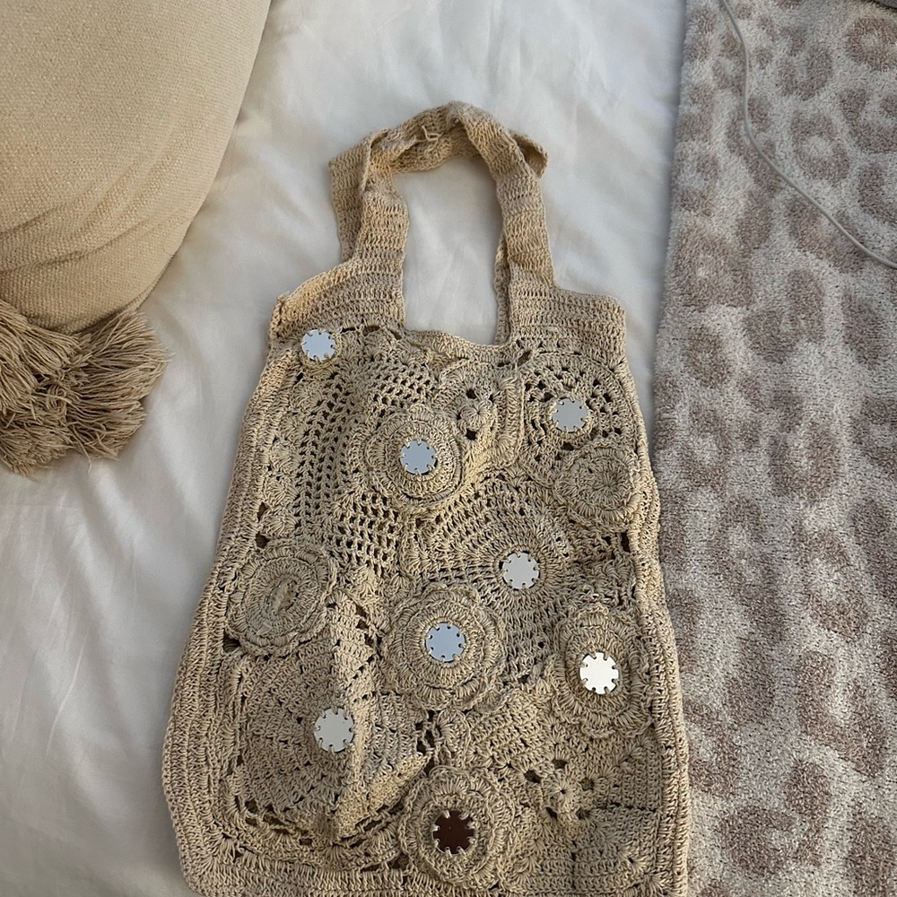 Handcrafted Beige Crochet Tote Bag